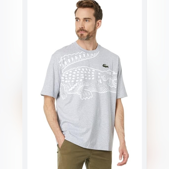 LACOSTE Men’s Crew Neck Loose Fit Crocodile Print T-Shirt - Picture 2 of 11